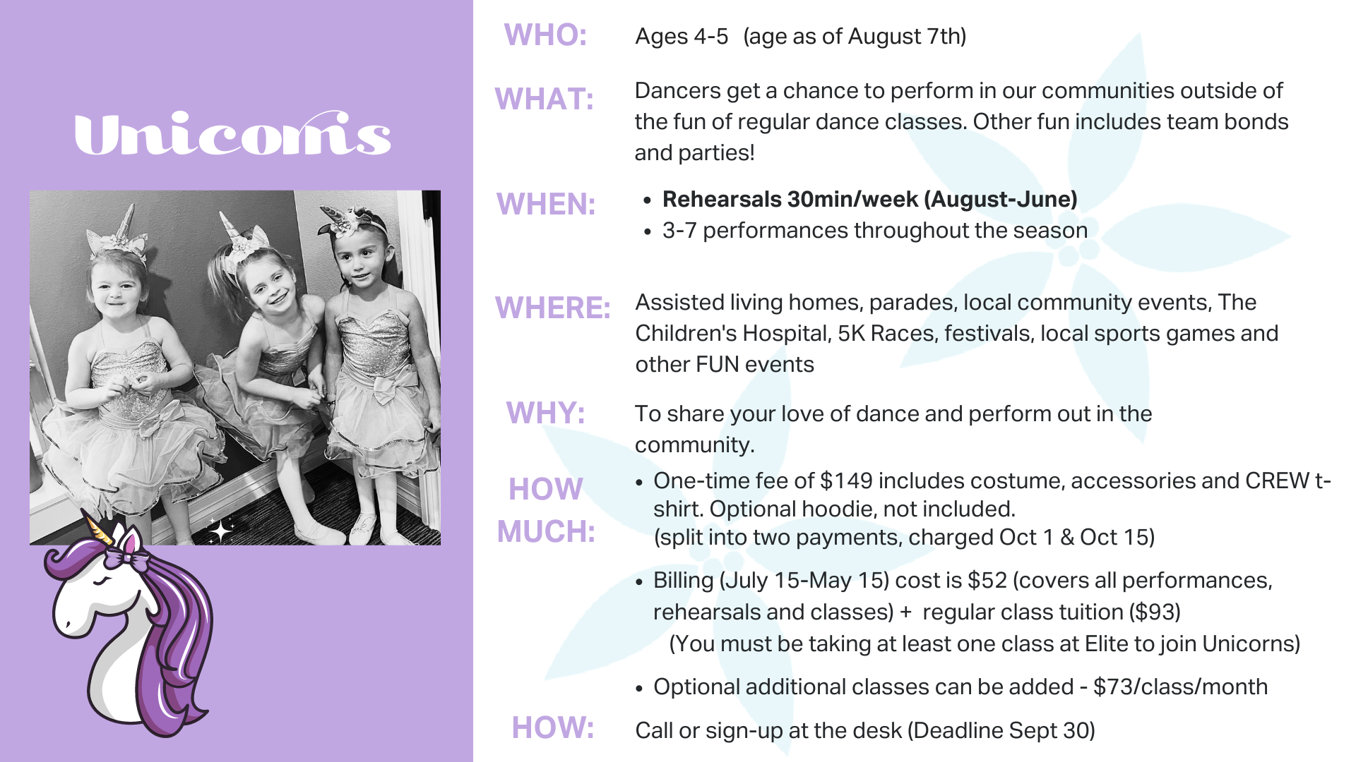 unicorns class info - who what when where why
